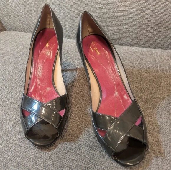 Kate Spade peep toe pumps dark green patent leather size 11 - Picture 2 of 8